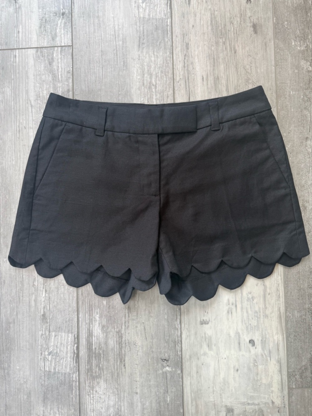 J.Crew Black Linen Blend Scalloped Hem Shorts Size 2 NWT